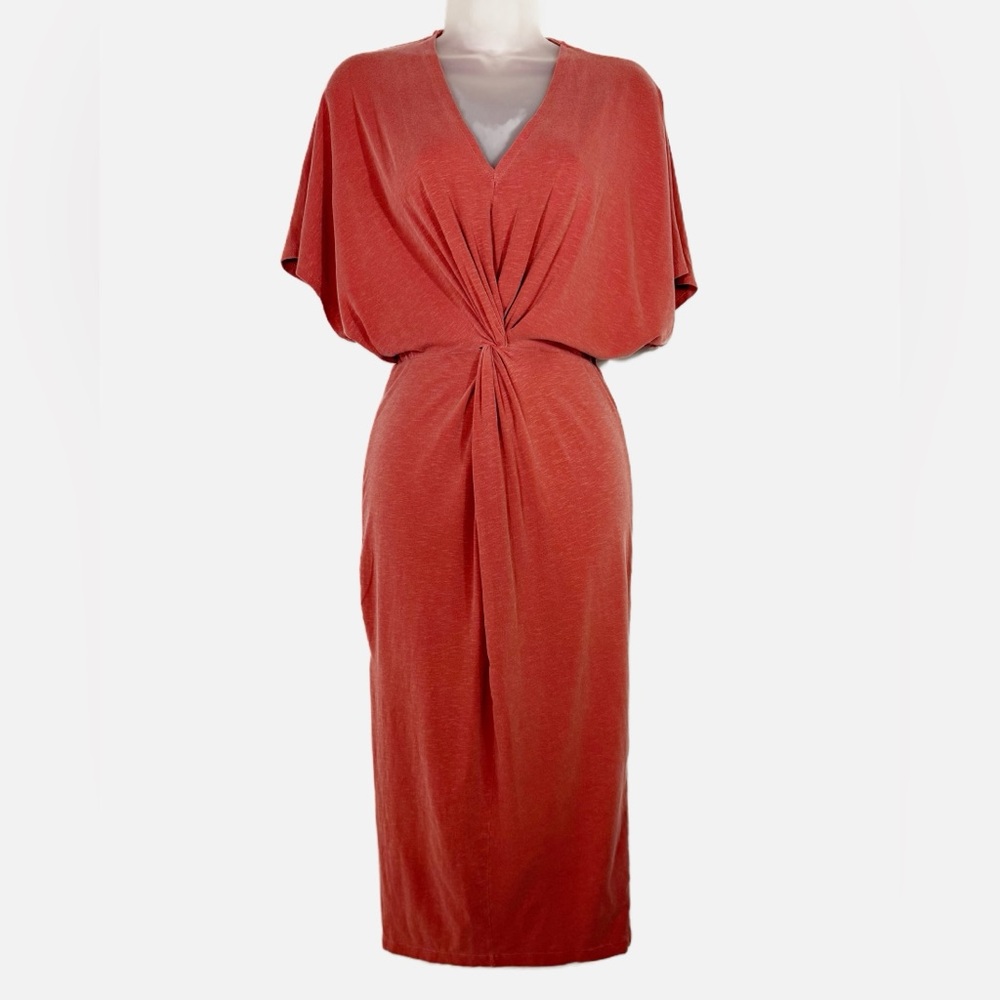 Sundry Dusty Rose Twist-Front Midi Dress - Picture 4 of 10